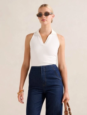 Clover Collared Halter Top FlexibleElasticatedEdging UniversalFit