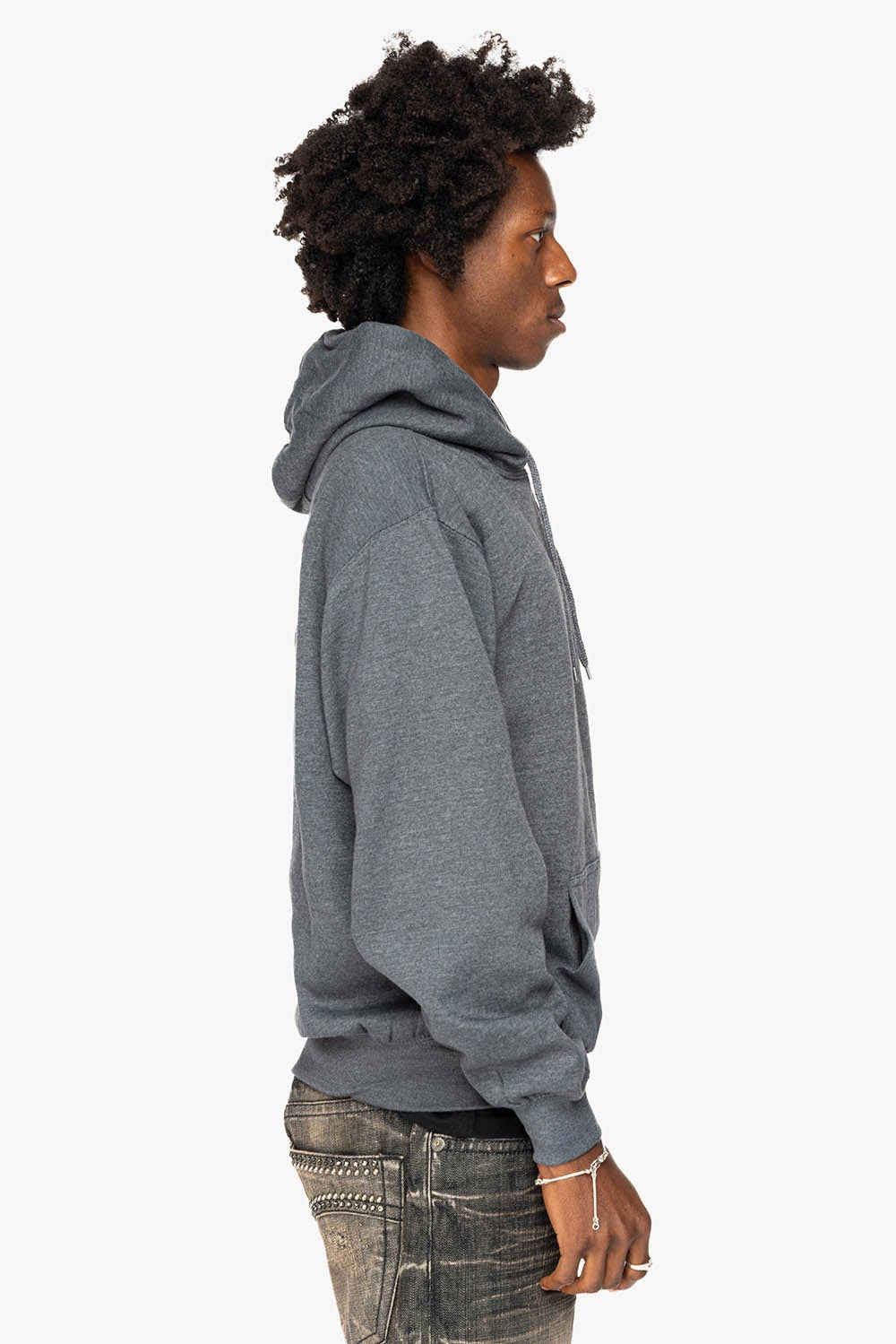 ROBIN??S JEAN PULLOVER HOODIE IN DARK HEATHER WITH GOLD WINGS EMBROIDERY Versatile Jacket product linen breathability