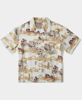 Streamlined Design Comfortable Layer Ukiyo-e Bukotsu Pattern Aloha Shirt