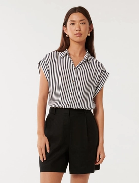 Rhea Easy Striped Shirt LowProfileSeams Textured Weave Pattern