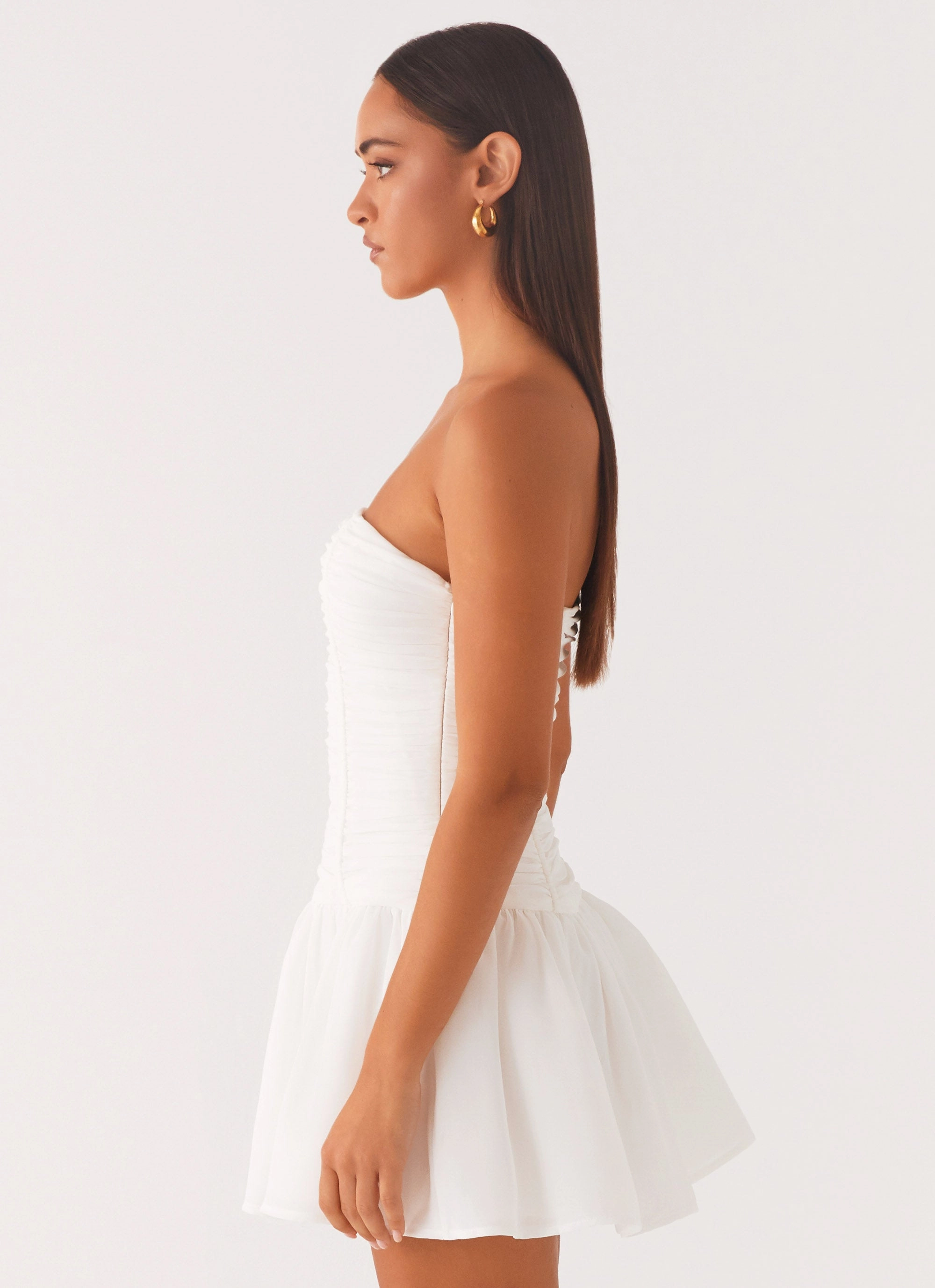 Meadow Dreams Mini Dress - White V Neckline Smart Blend