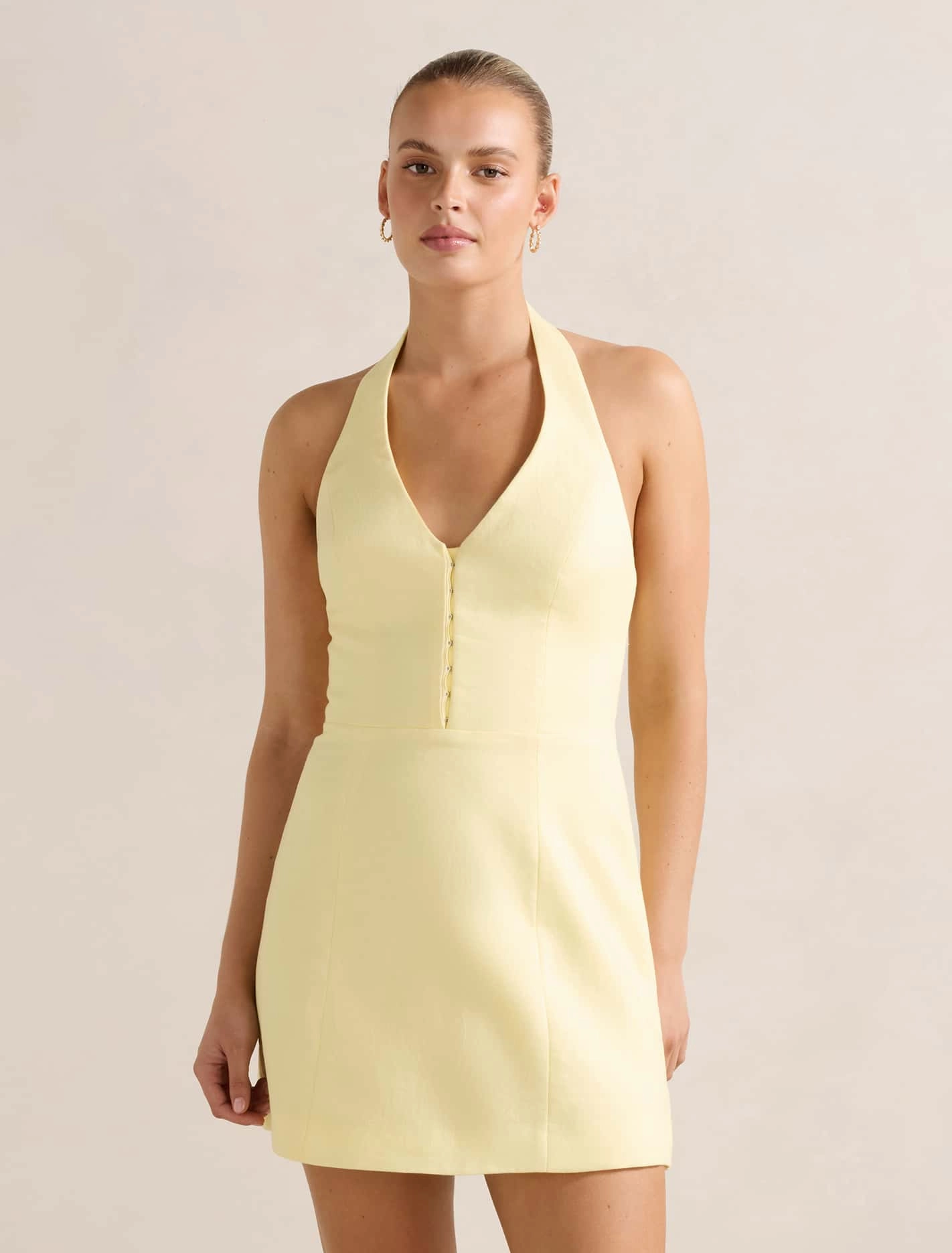 Daily Essential Stylish Comfort Ricki Linen Halter Mini Dress