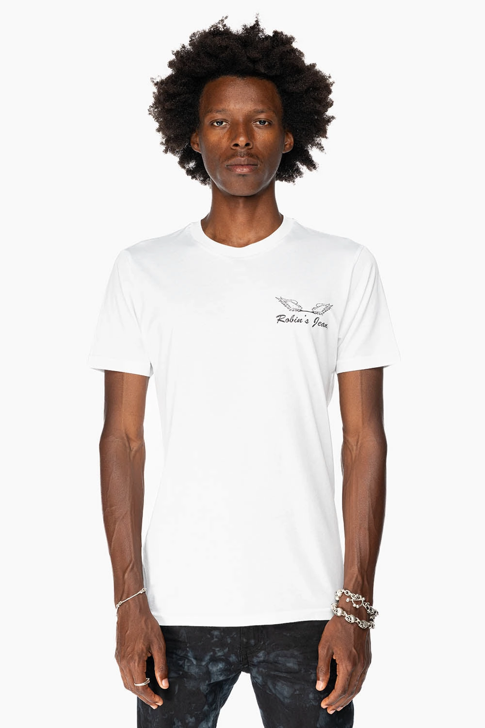 Embroidered Details ROBIN??S LOGO WINGS TEE IN WHITE BLACK
