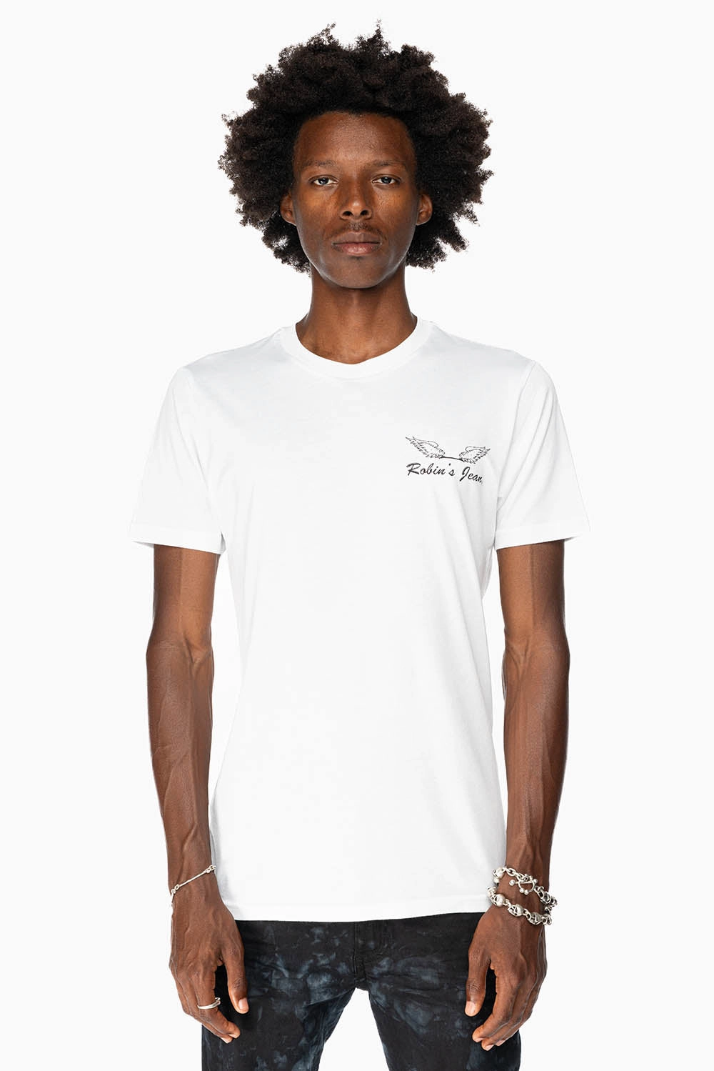 ROBIN??S LOGO WINGS TEE IN WHITE BLACK Comfy Fit Layer Light Casual Wear