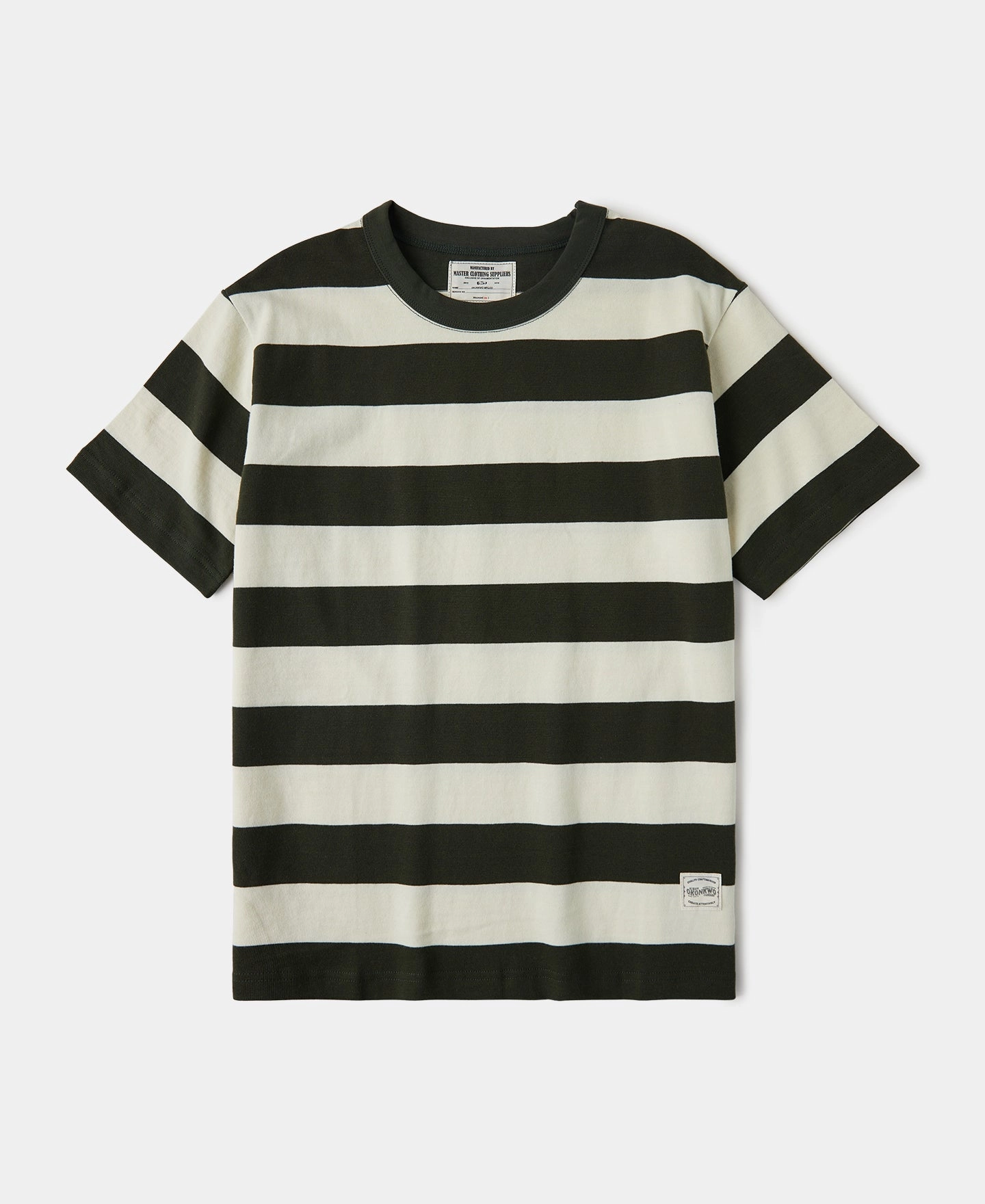 High Density Knit Heavyweight Striped Biker T-Shirt - White/Green