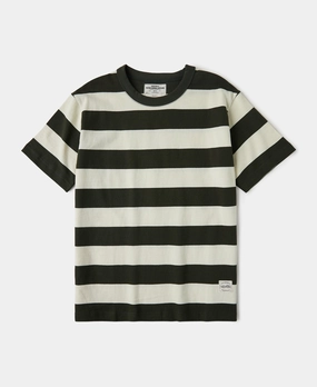 Heavyweight Striped Biker T-Shirt - White/Green Tight fit sexiness