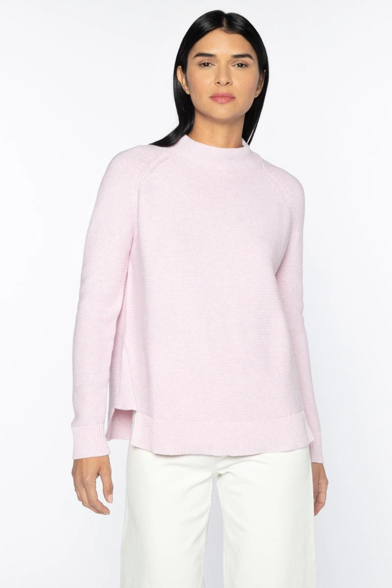 Garter Stitch Funnel Sweater Double Layered Collar