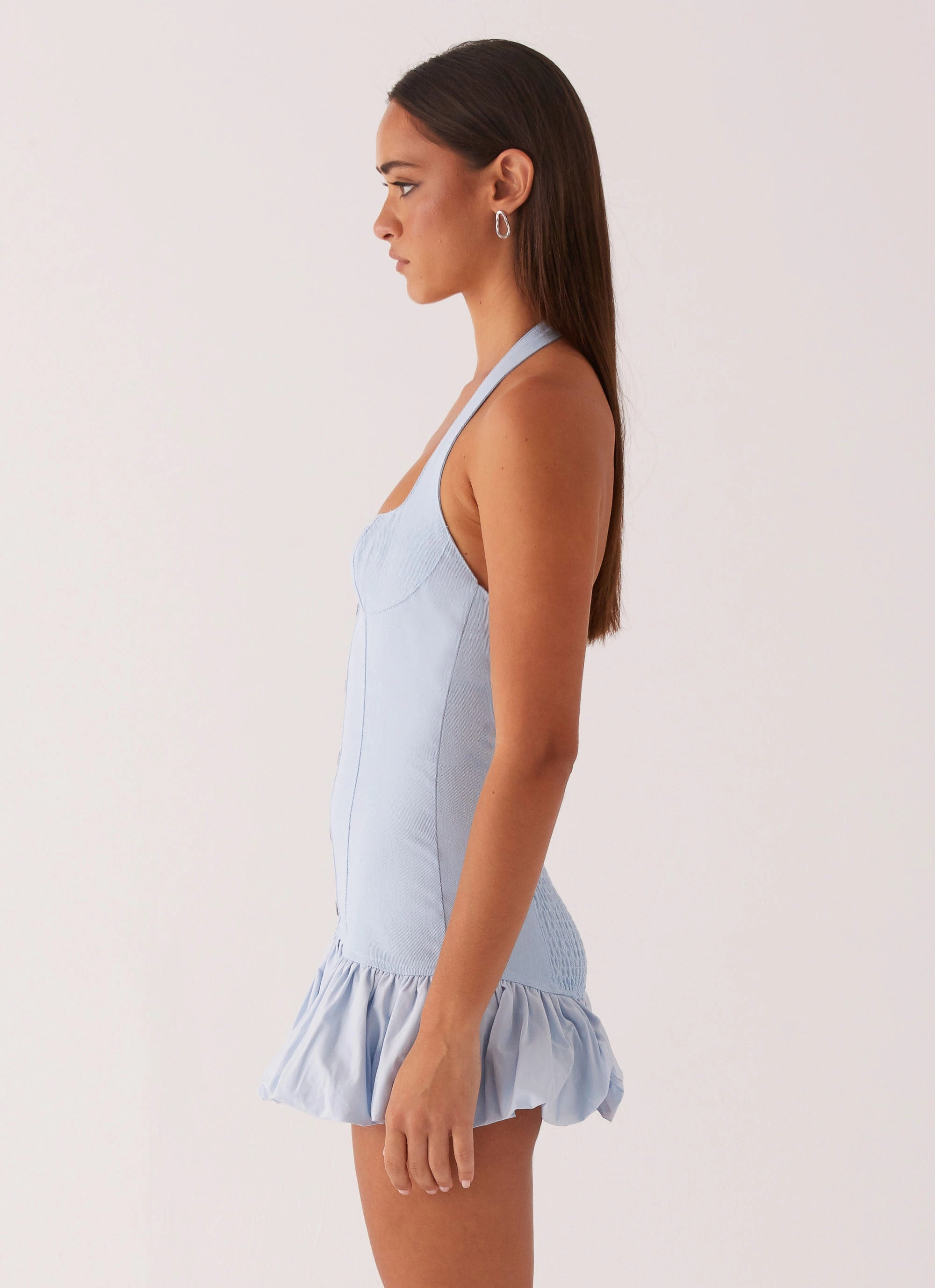 Georgina Denim Mini Dress - Light Blue Fresh Tones Comfortable Design Wear
