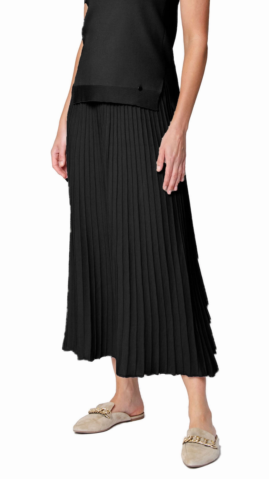 Future Fashion Geraldina Pleated-Knit Maxi Skirt - Black