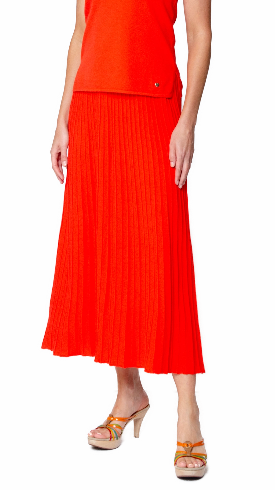 No Ride Up Flow Look Geraldina Pleated-Knit Maxi Skirt - Bright Orange