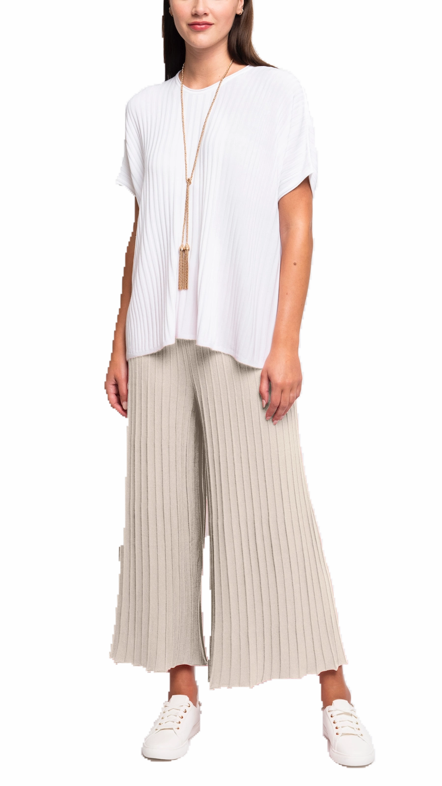 Giuliana Plisse-Look Cropped Wide Leg Pants - Beige Ripped design