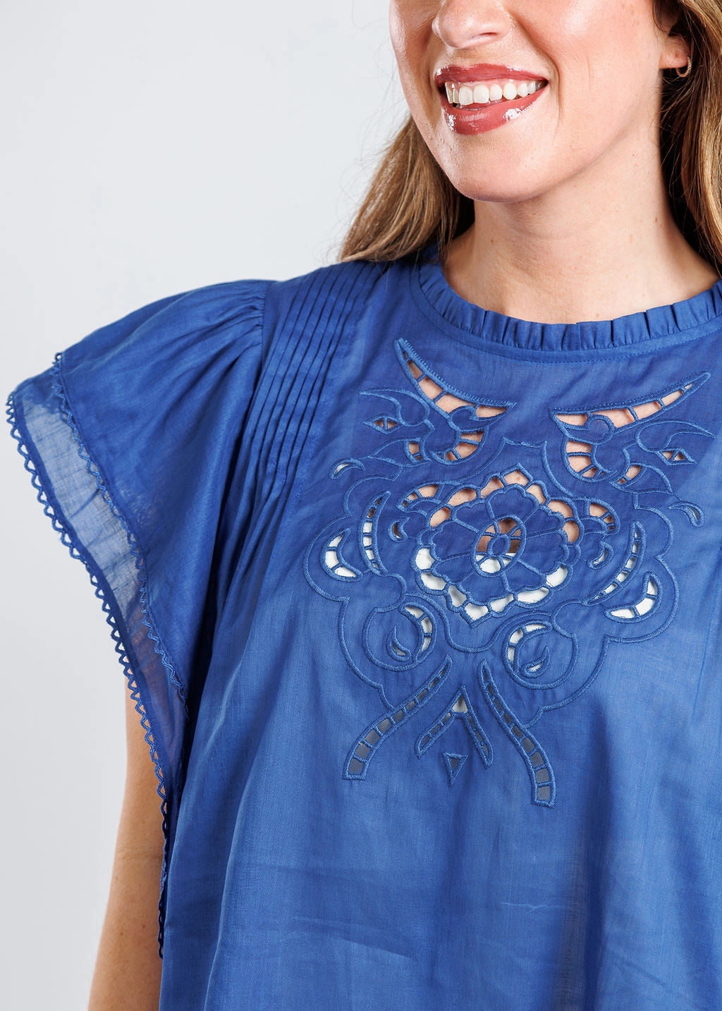 Love Blouse - Blue Compact Packing Layered Sleeve Cuffs