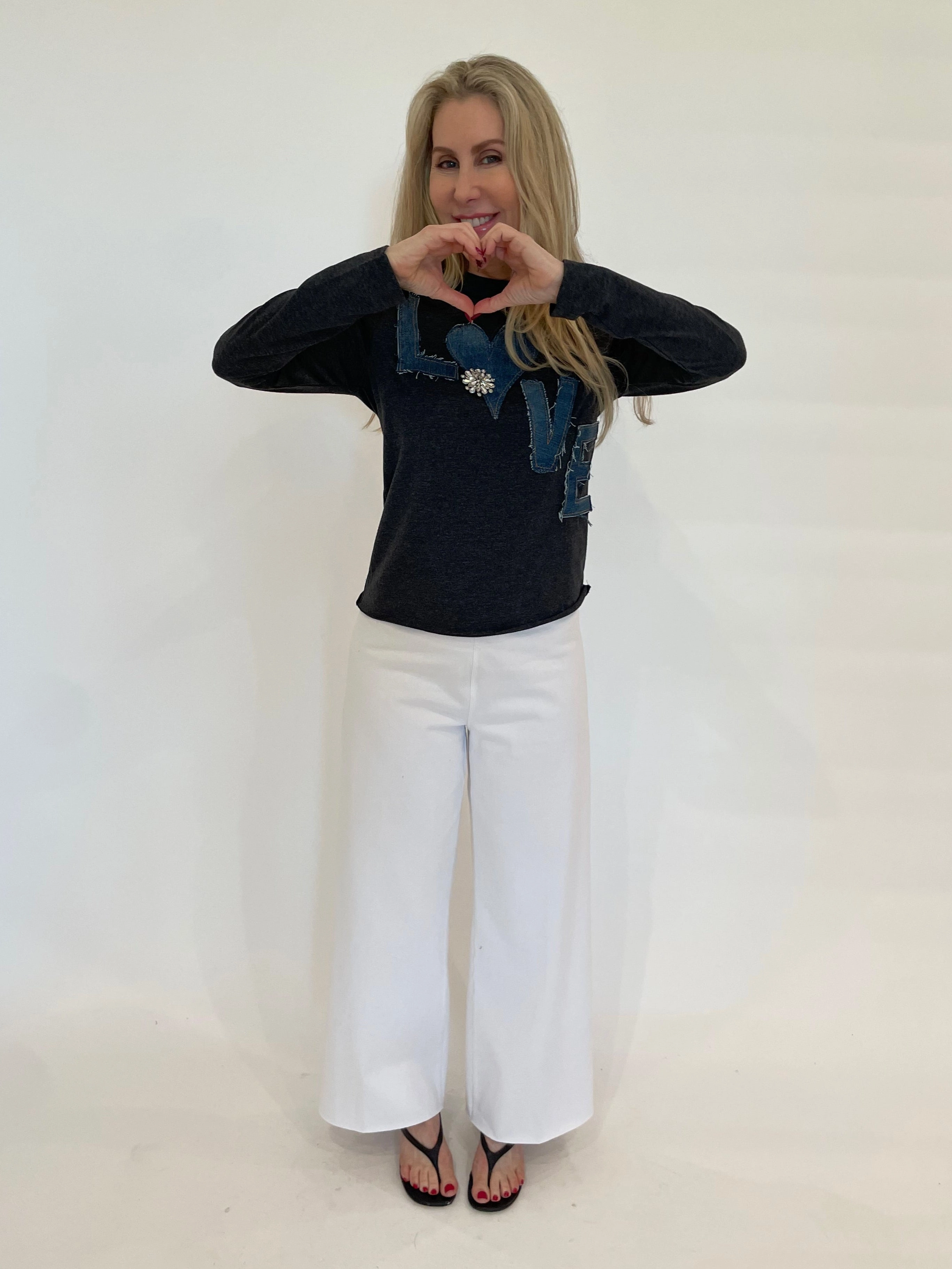 Kim Love Crew Neck Top - Grey/Denim Cooling Core Technology Refined Aesthetic