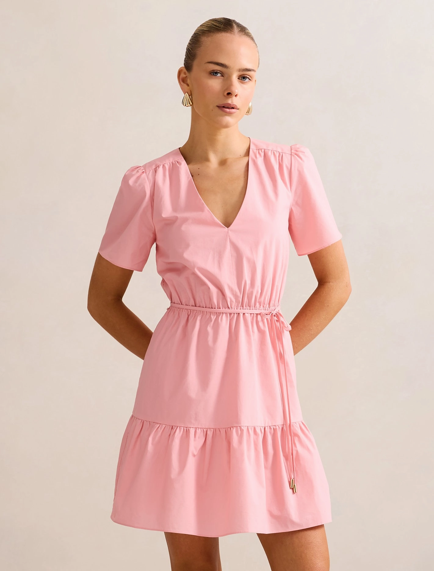 Hattie Short Sleeve Cotton Mini Dress Flexible Cut