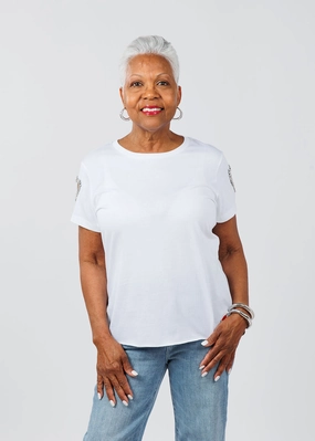 holiday season checkered pattern Heart Cut Out Sleeve Tee - White