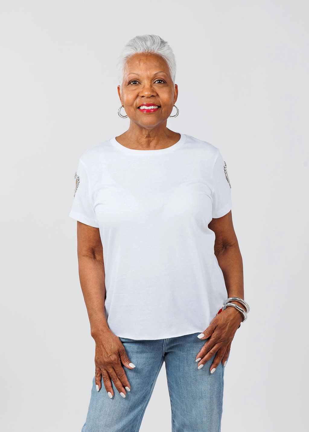 holiday season checkered pattern Heart Cut Out Sleeve Tee - White