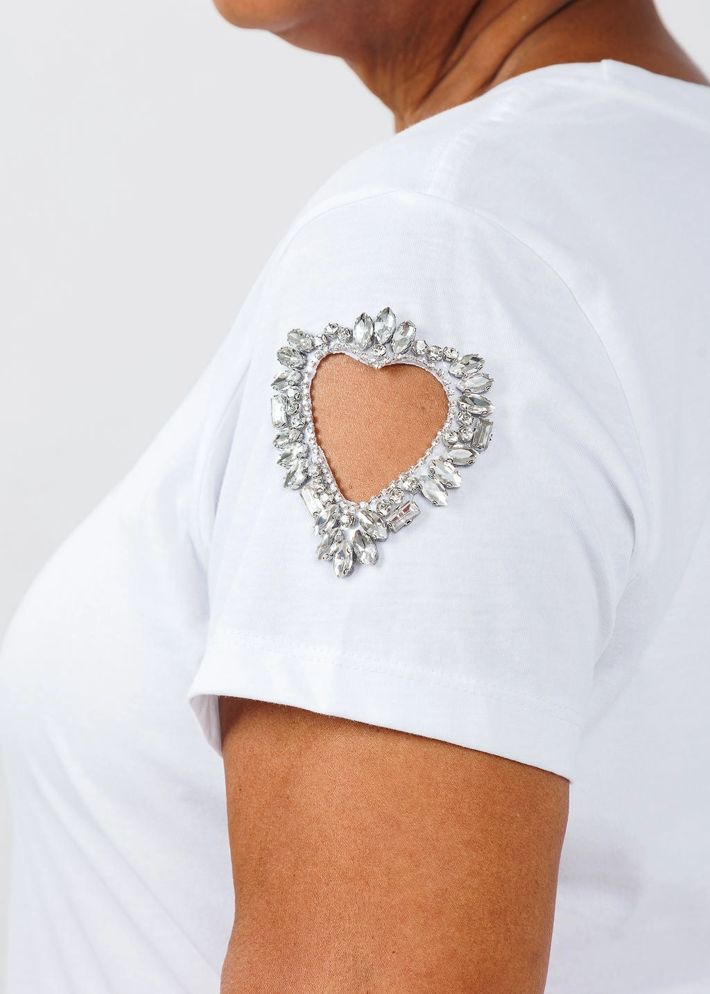 Heart Cut Out Sleeve Tee - White Versatile Layering Lightweight Fabric