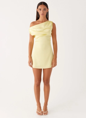 Heart Of Glass Satin Mini Dress - Yellow light layering Classic and Chic