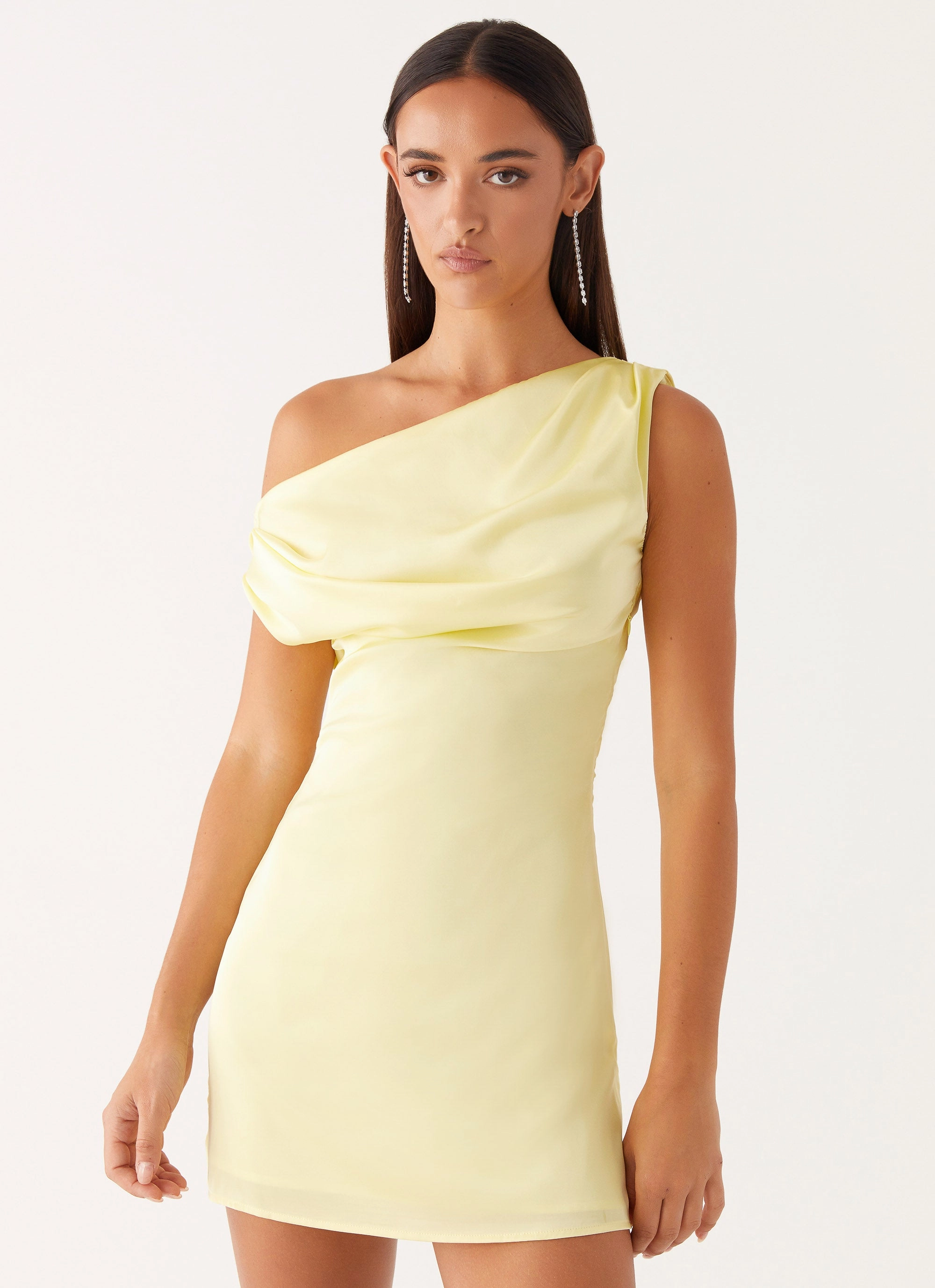 Heart Of Glass Satin Mini Dress - Yellow Cozy Mood