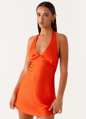 Side-Pocket Heavy Hearted Mini Dress - Orange