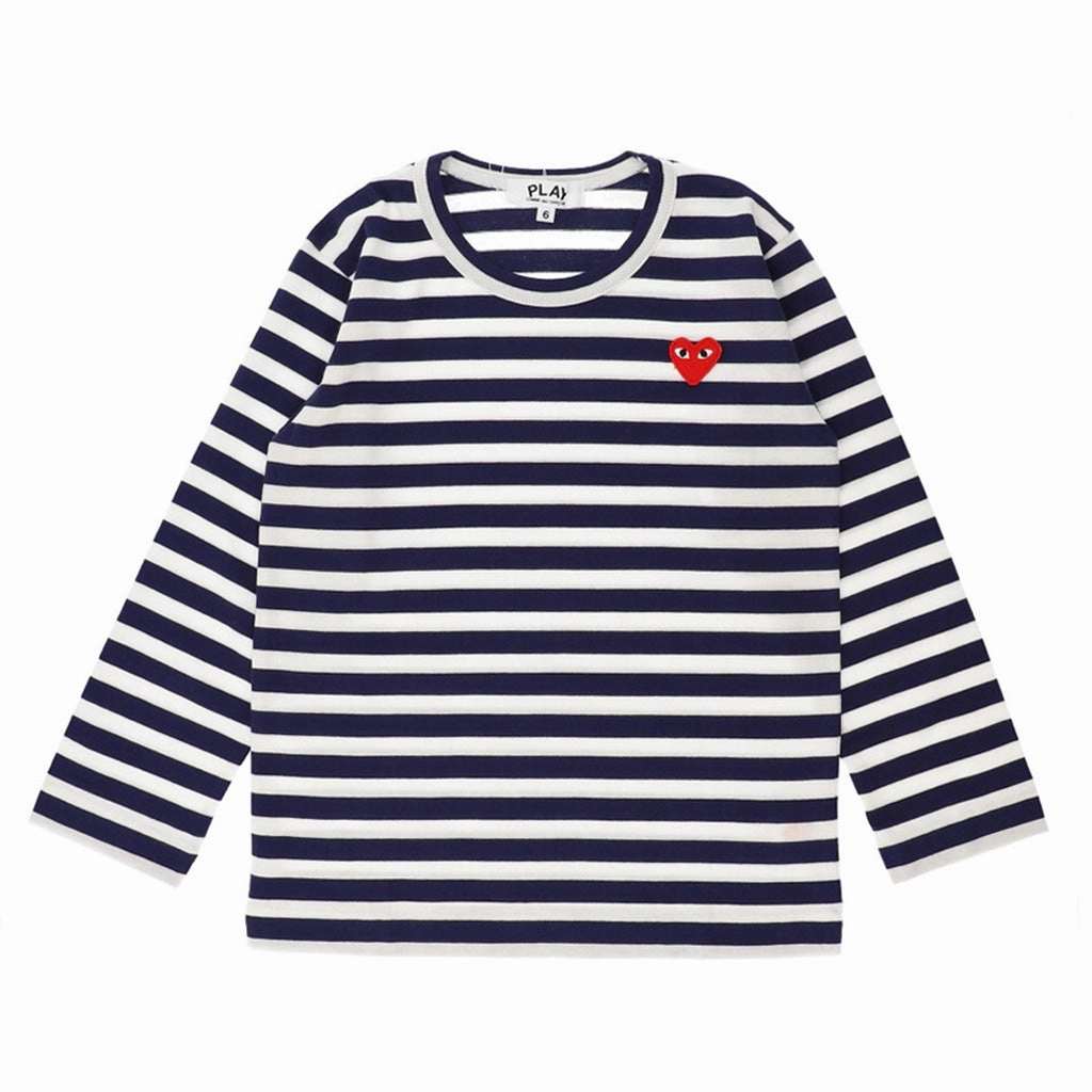 Comme Des Gar?ons Play Kids Striped Heart Logo T-Shirt Comfortable apparel Slim Fit Design