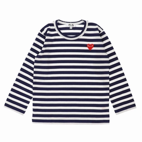Comme Des Gar?ons Play Kids Striped Heart Logo T-Shirt Comfortable apparel Slim Fit Design