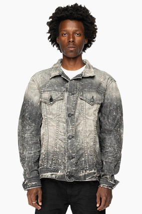 Casual Style Thick Fabric MENS BLACK DENIM JACKET IN 4D DARK BROKEN