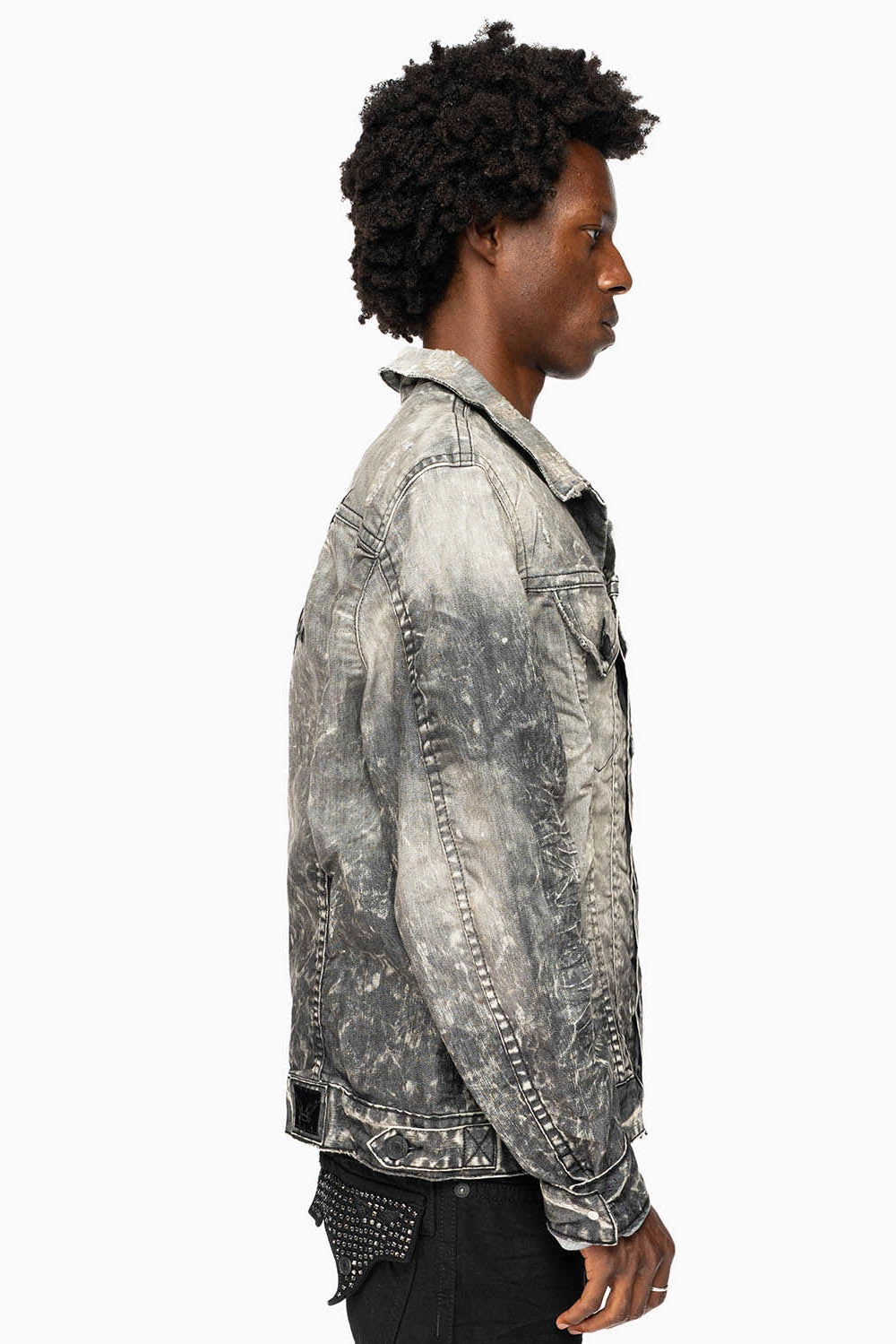 Minimalist Style MENS BLACK DENIM JACKET IN 4D DARK BROKEN