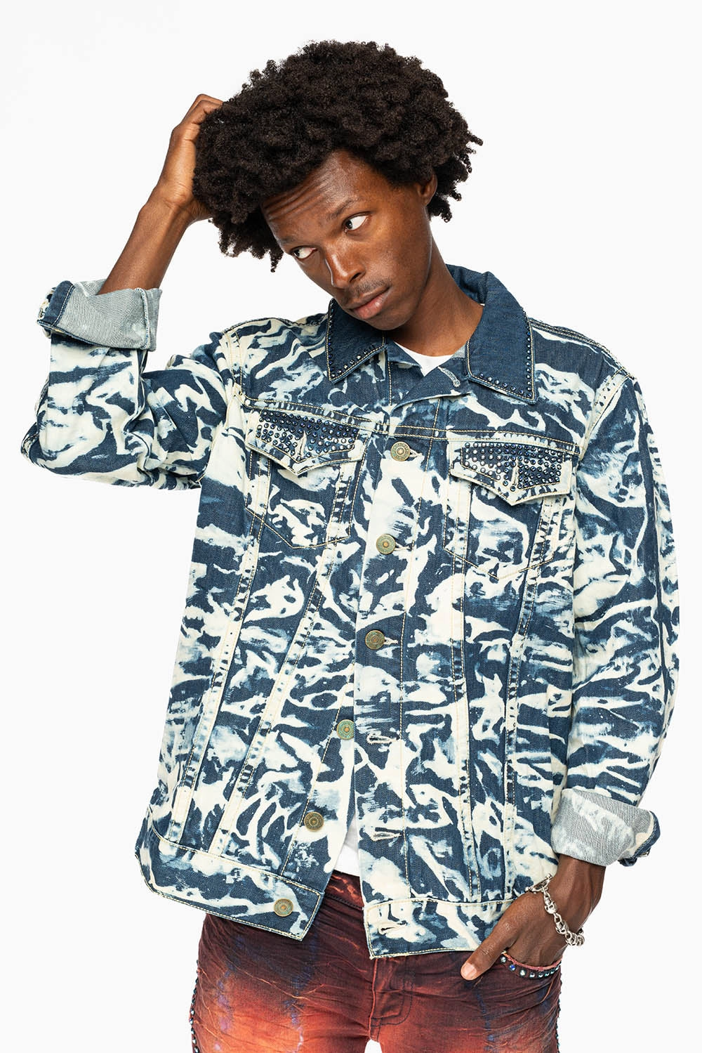 SALT INDIGO JEAN JACKET EMBELLISHED WITH SAPPHIRE  CRYSTALS Dynamic flex StretchFit Silhouette