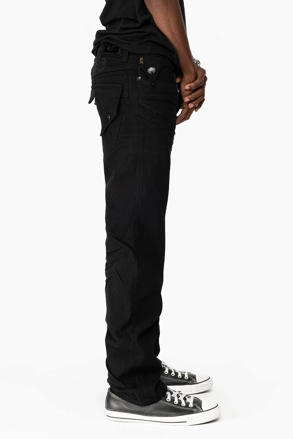 KILLER FLAP MENS STRAIGHT LEG JEAN IN PURE BLACK School Fit Traveler Gear Sustainable