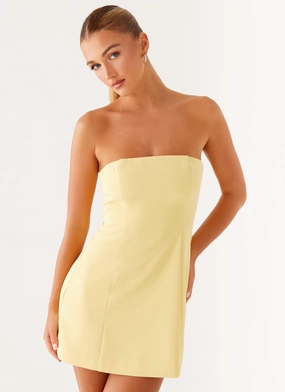 Honey Bow Mini Dress - Yellow Flare Hem Elegant Flow