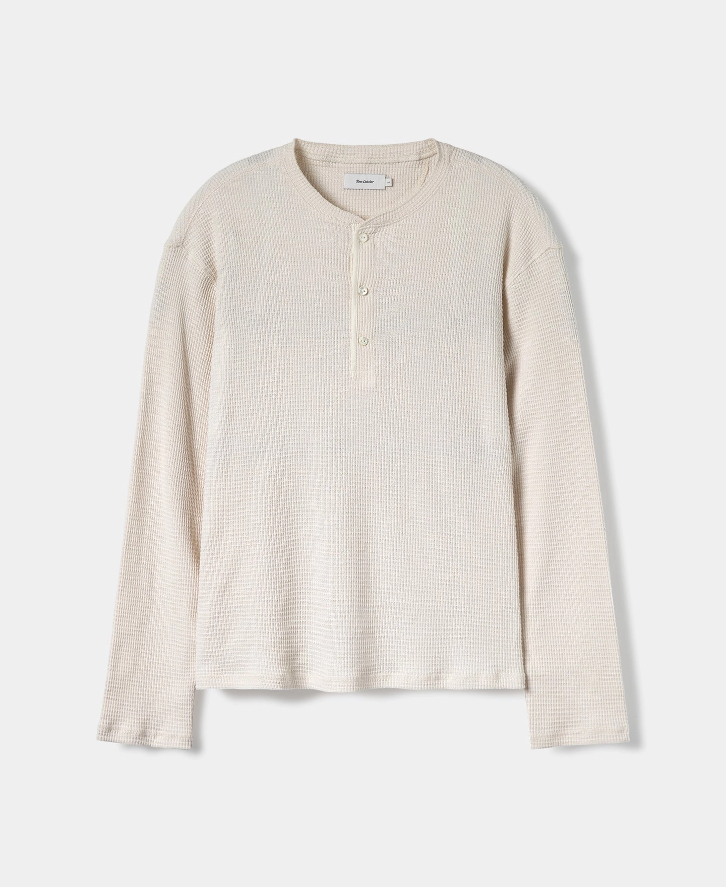 Honeycomb Waffle Knit Henley Long Sleeve T-Shirt - Oatmeal suitable for all genders
