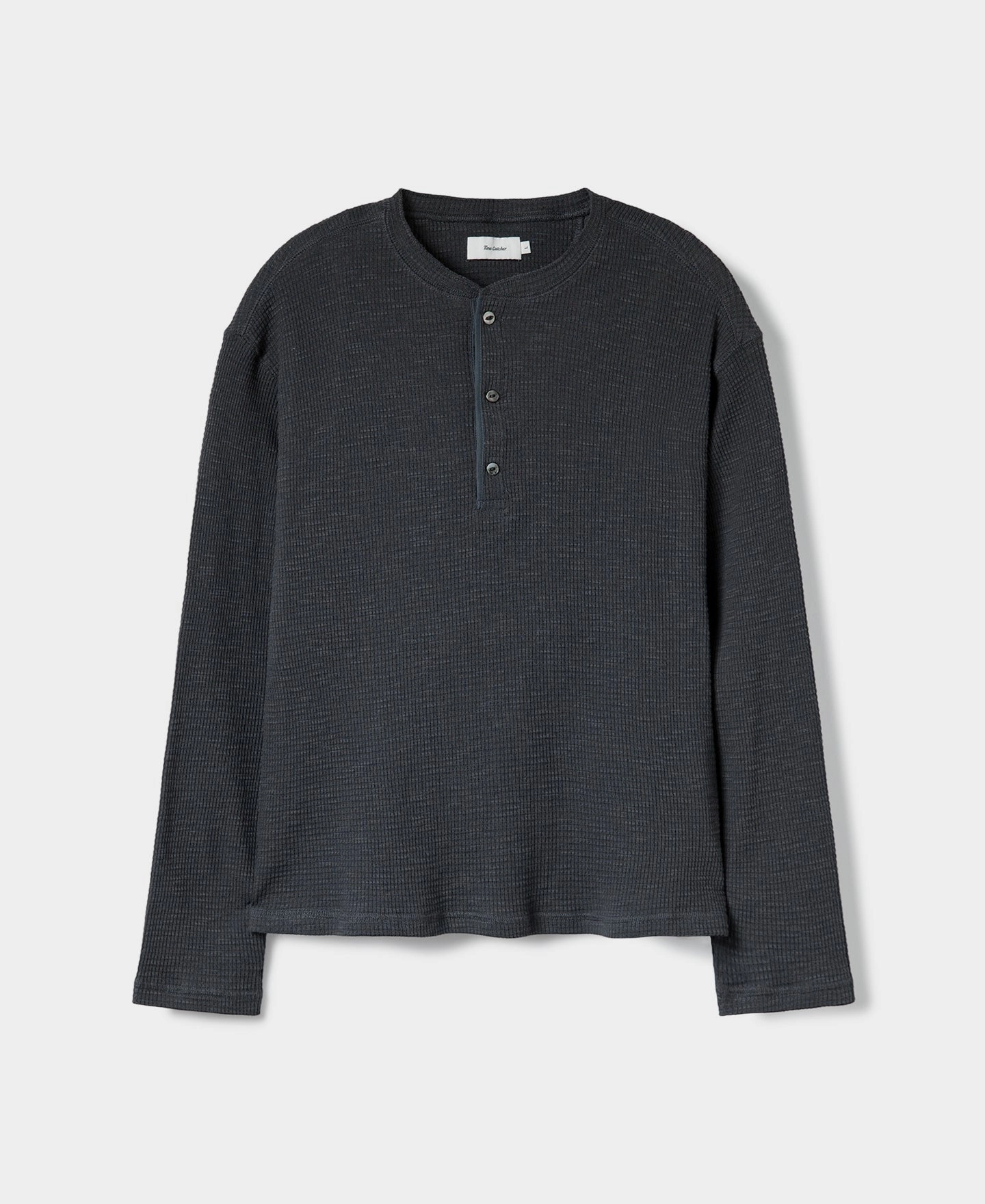 Sport Flex Cashmere combination Honeycomb Waffle Knit Henley Long Sleeve T-Shirt - Vintage Black