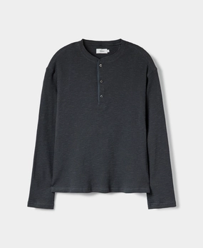 Sport Flex Cashmere combination Honeycomb Waffle Knit Henley Long Sleeve T-Shirt - Vintage Black