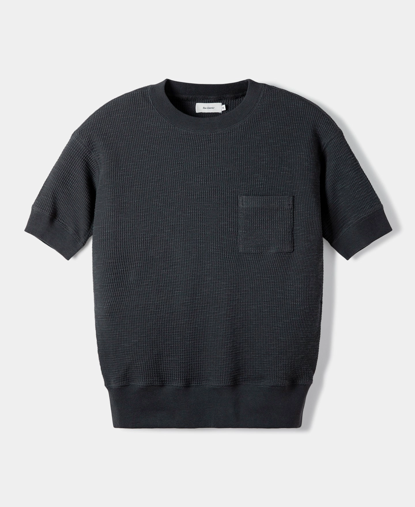 Honeycomb Waffle Knit T-Shirt - Vintage Black Casual Wearable Relaxed Wear Fit