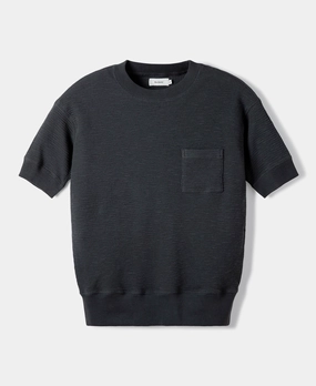 Oversized Cut Breathable and Comfortable Honeycomb Waffle Knit T-Shirt - Vintage Black