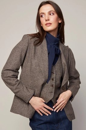 Monochrome Look Hunter Single Breasted Tweed Blazer With Elbow Detail - Java
