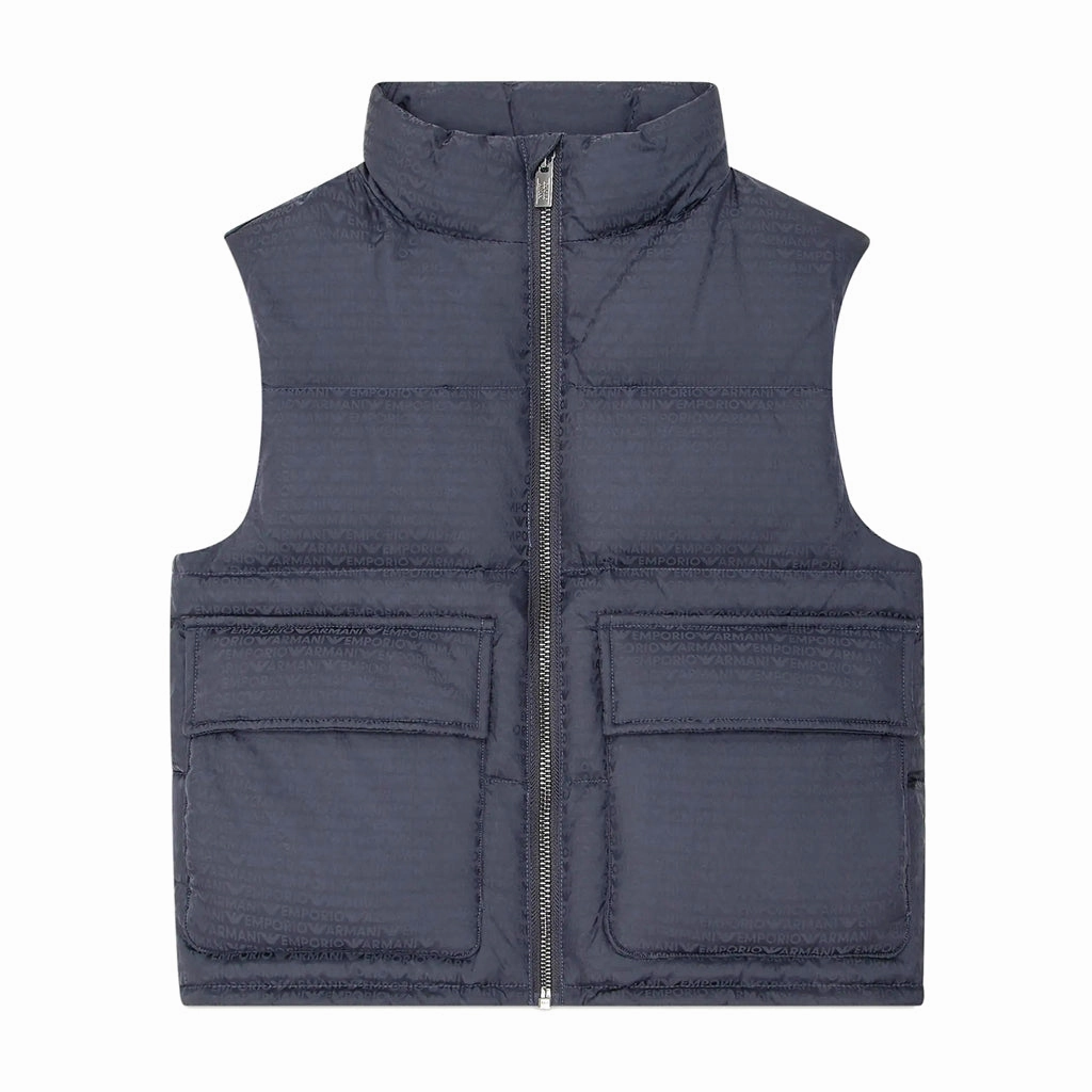 Static Dissipating Threading Mesh Lining Emporio Armani Junior Asv Sleeveless Nylon Puffer Jacket With Logo Lettering And Recycled Down