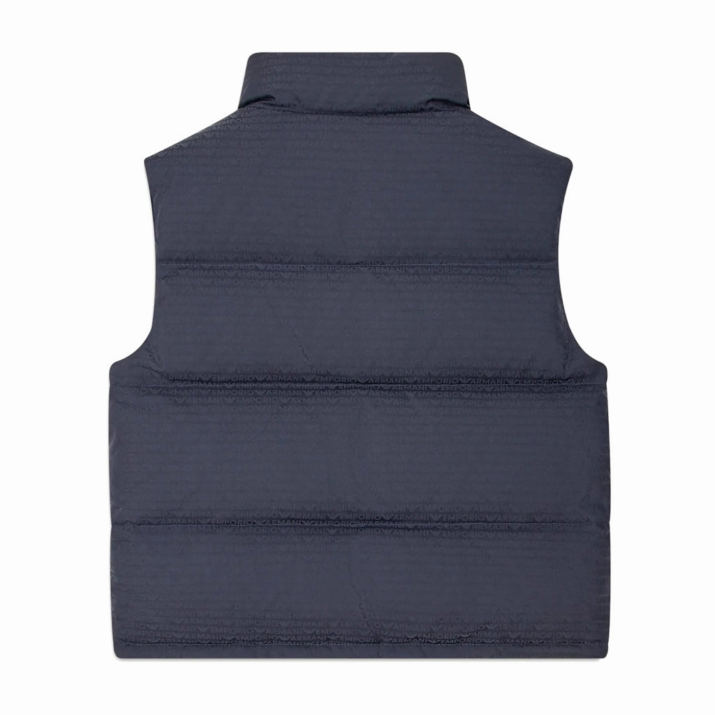 Emporio Armani Junior Asv Sleeveless Nylon Puffer Jacket With Logo Lettering And Recycled Down Soft Shell Bonded Seam Technology