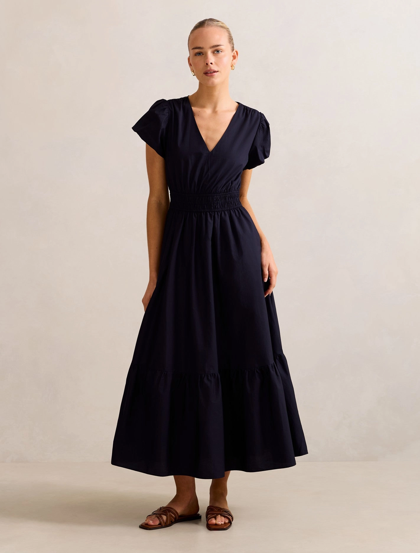 Mara Puff Sleeve Cotton Midi Dress Everyday Movement