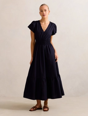 Cool Texture Mara Puff Sleeve Cotton Midi Dress