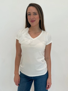 Pre Shrunk Cotton Blend Inca Flower Top - White