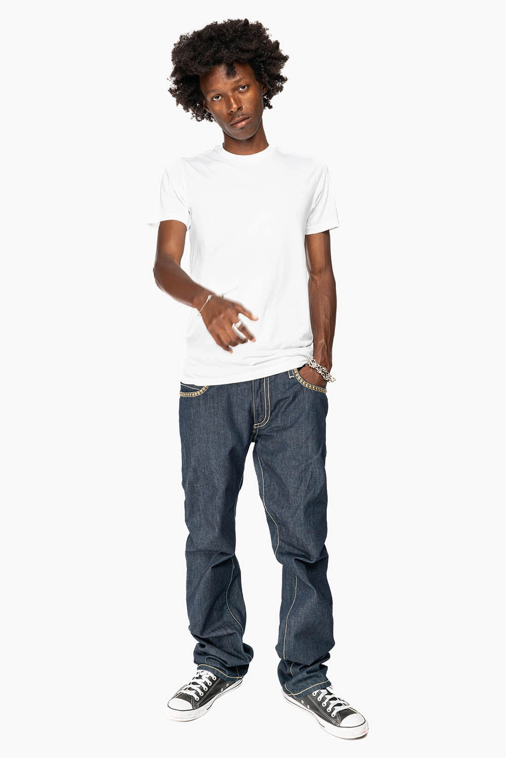 INDIAN WITH BROWN LEATHER ZIPPER FLAPS IN RINSE WASH WITH STUDS AND CRYSTALS Go Out Style