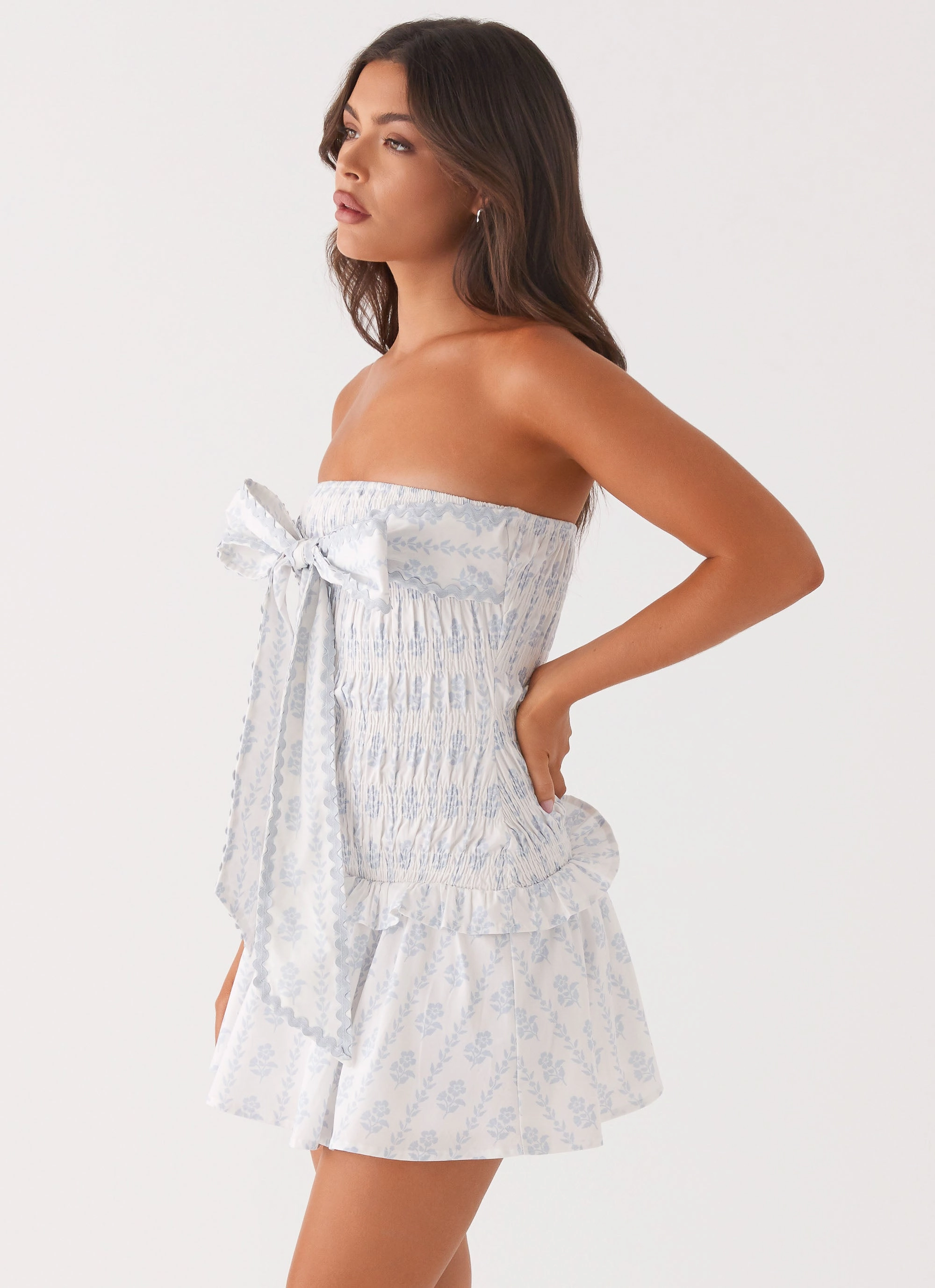 Izi Shirred Mini Dress - Sweet Daydream Print Fine Texture Silky Touch