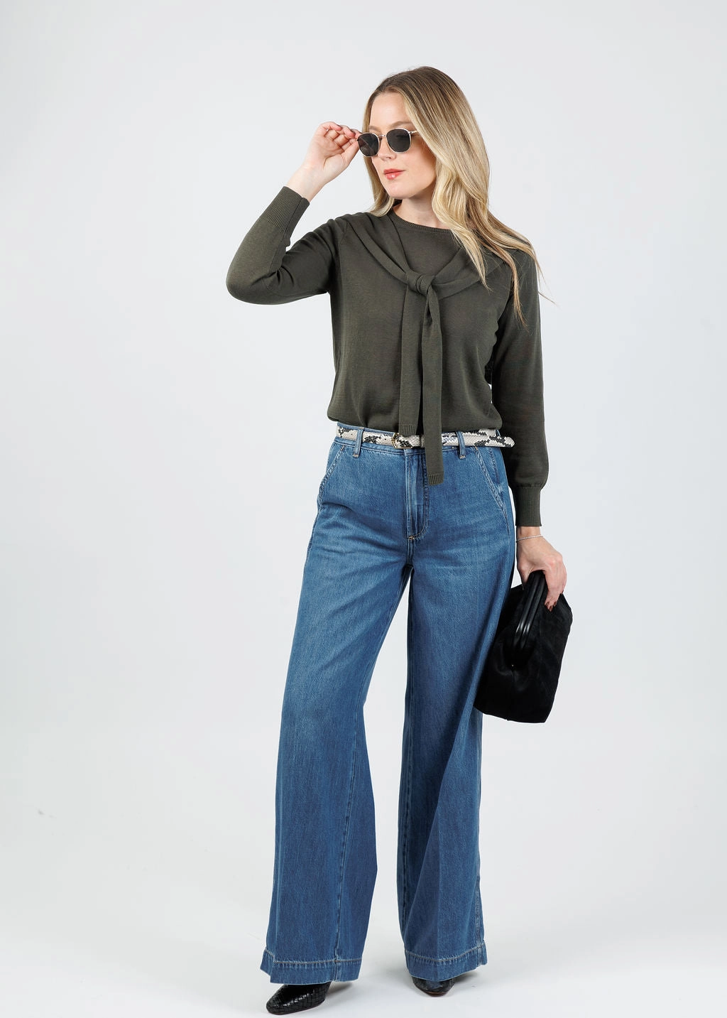 Jadyn Double Button Low Slung Palazzo Jeans - Imagine Casual Wearable