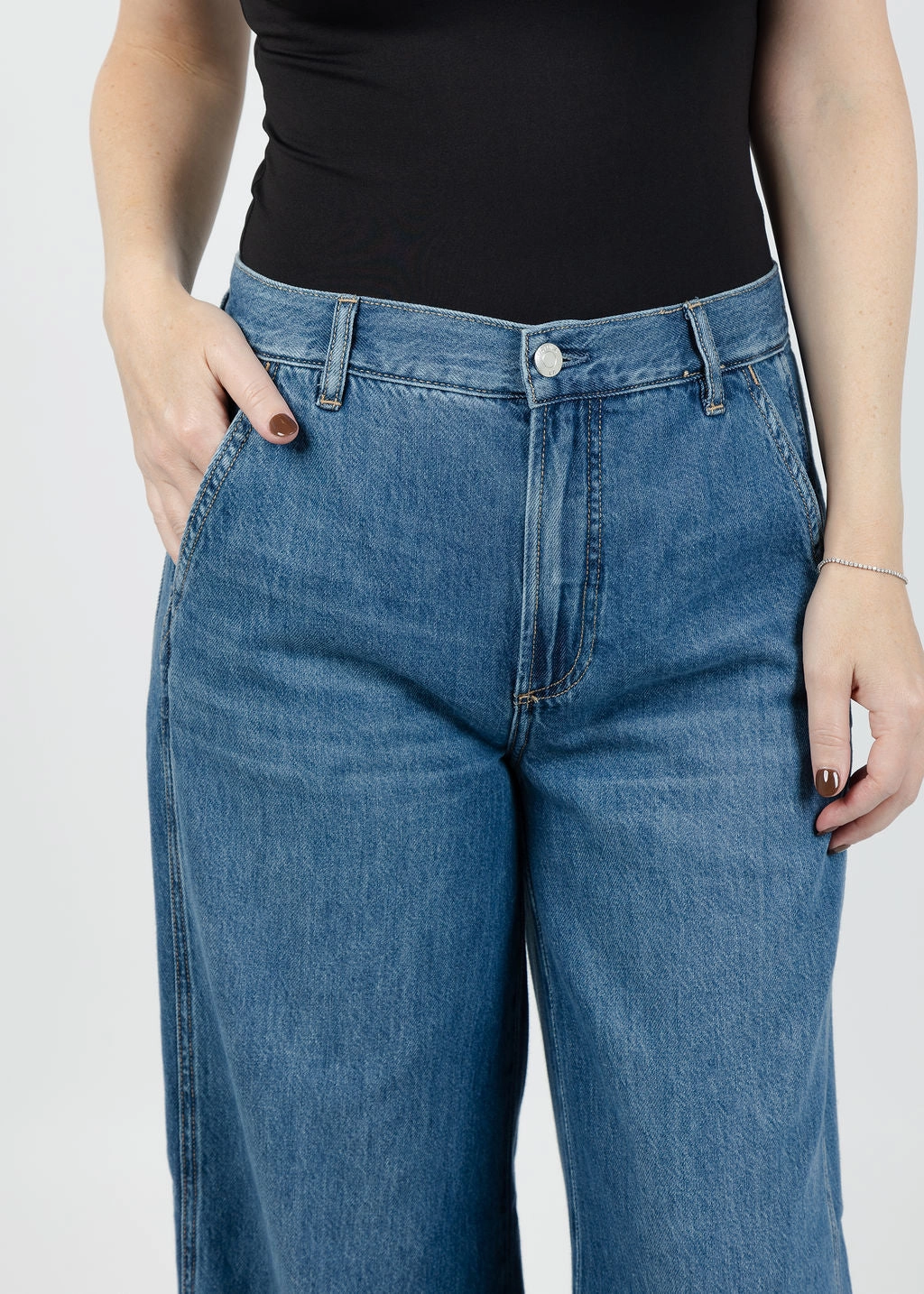 Jadyn Double Button Low Slung Palazzo Jeans - Imagine Quick drying material