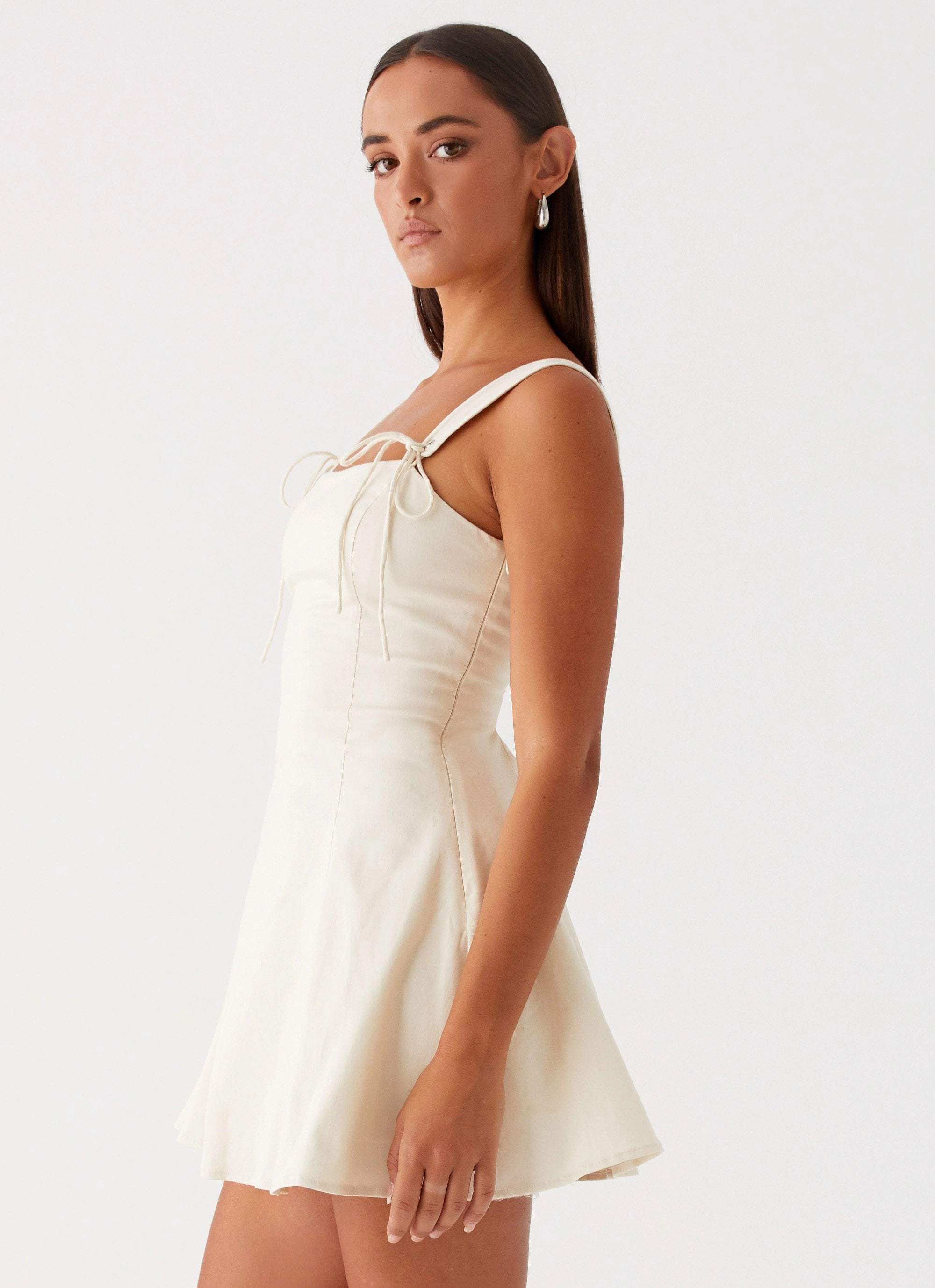 Jamaya Tie Mini Dress - Ivory Daily Form Slit-Hem
