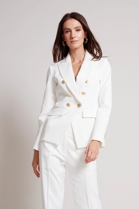 Cold Outfit Extended Coverage James Double Breasted Signature Stretch Blazer - White