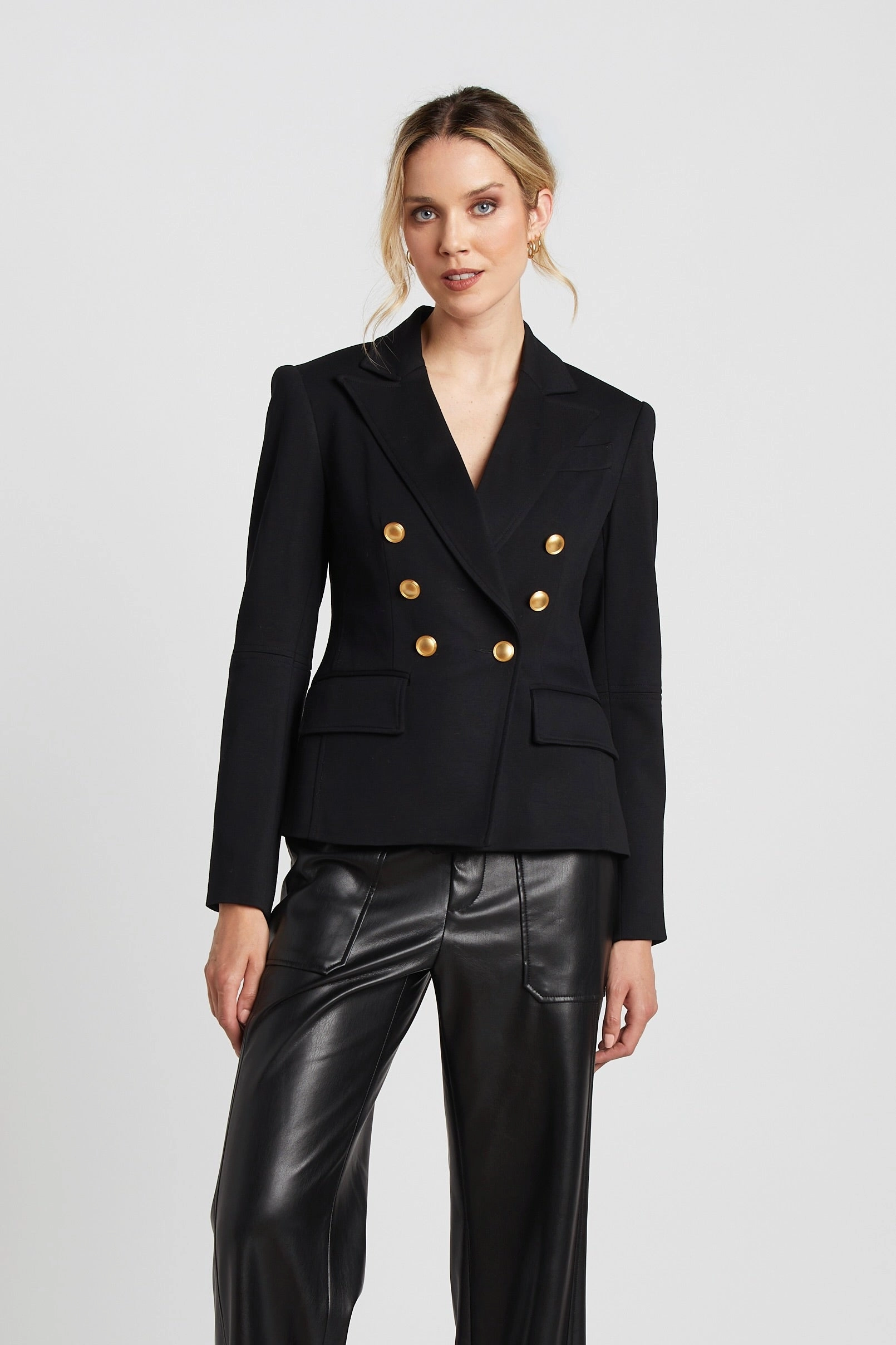 James Double Breasted Signature Stretch Blazer With Elbow Detail - Black Cold Season