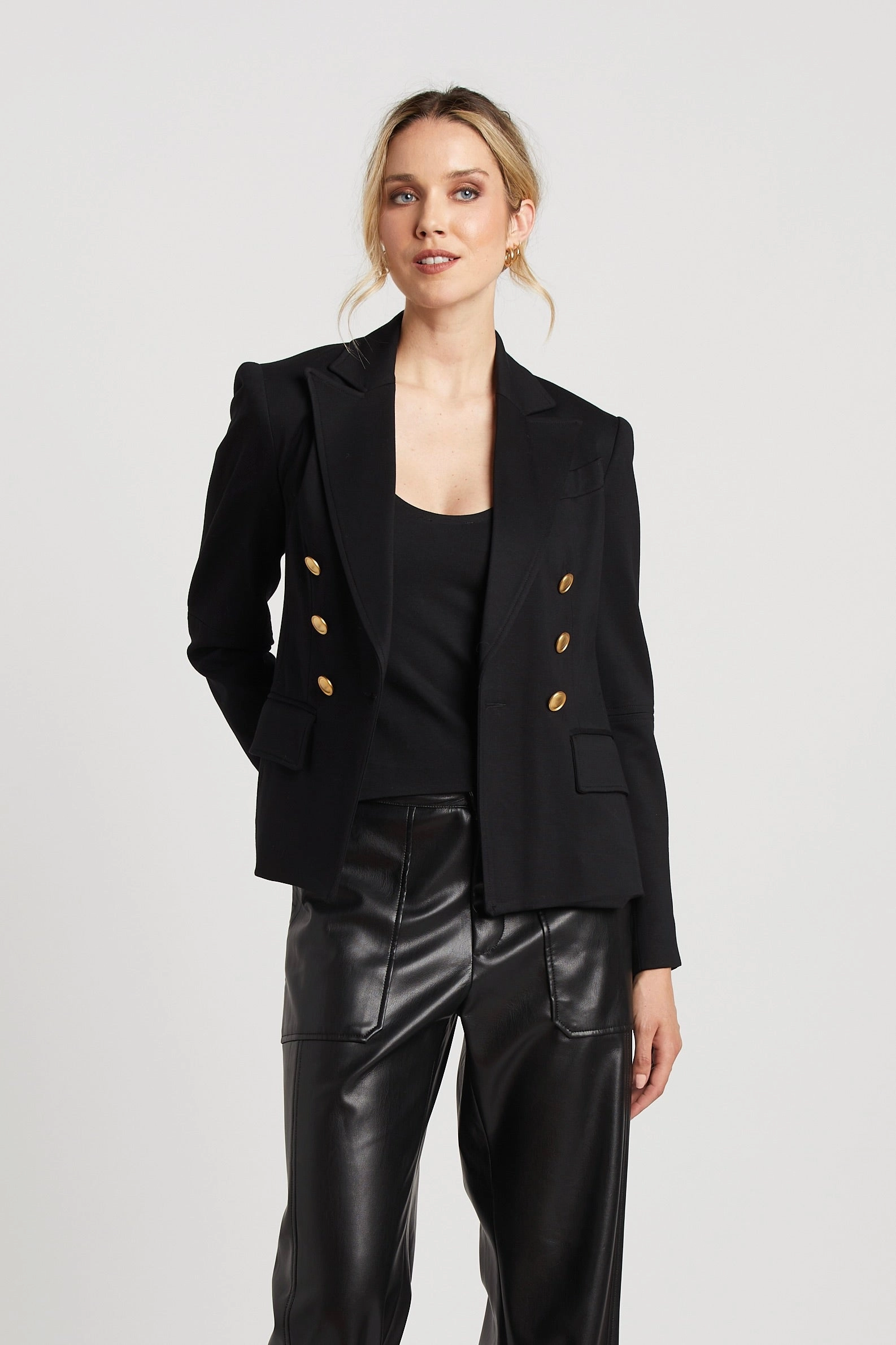 Everyday Layer Style Mild Weather Layer James Double Breasted Signature Stretch Blazer With Elbow Detail - Black